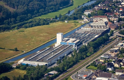 Aerial view, Wickeder Westfalenstahl GmbH am Obergraben, Echthausen, Wickede, Sauerland, North