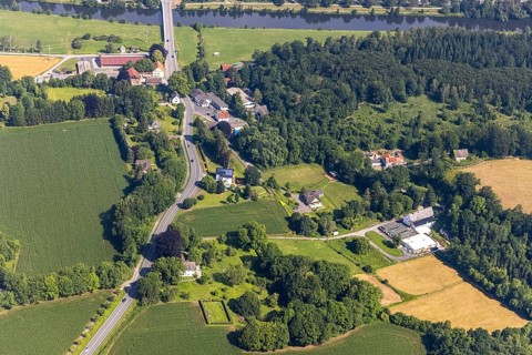 Aerial view, local view Am Graben, federal road B63, Wimbern, Wickede, Sauerland, North