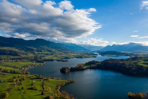 Lake Gruyère, Switzerland, Aerial, Drone, Landscape, Nature