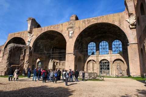 Ruins of the side aisle of the Basilica of St Maxentius, built between 306 and 312, Roman Forum,