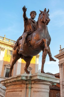 Bronze replica of historical equestrian statue of Roman Emperor Marcus Aurelius Antoninus Augustus
