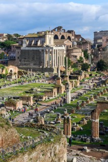 View of the central square of the Roman Forum in the left half of the picture, to the right remains