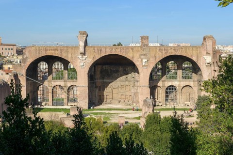 Ruins of the side aisle of the Basilica of St Maxentius, built between 306 and 312, Roman Forum,