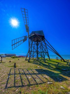 Historic grist mill, grinding mill, backlit, Jordhamn, Öland, Sweden