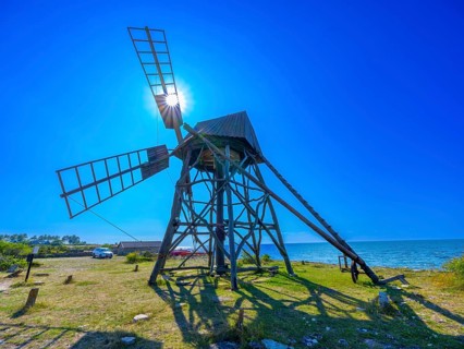 Historic grist mill, grinding mill, backlit, Jordhamn, Öland, Sweden
