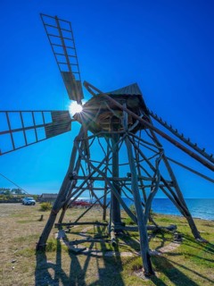 Historic grist mill, grinding mill, backlit, Jordhamn, Öland, Sweden