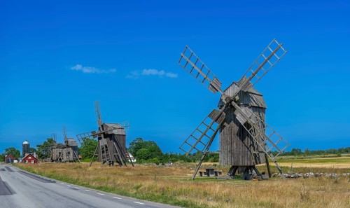 The mills of Lerkaka, five historic windmills, trestle windmills, Lerkaka, Öland, Sweden