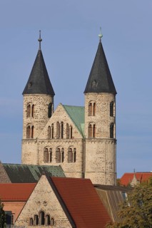Romanesque church, art museum and Our Lady's Monastery with twin towers, Magdeburg, Romanesque