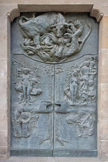 Church door by Waldemar Grzimek 1977, bronze sculptures, decorations, relief, modern art, bull