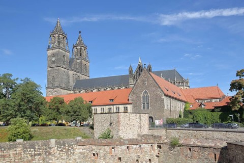 Gothic Magdeburg Cathedral, St Mauritius and St Katharina and medieval bastion Cleve with defence