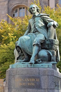Otto von Guericke Fountain and monument to physicist Otto von Guericke, sculpture, inscription,