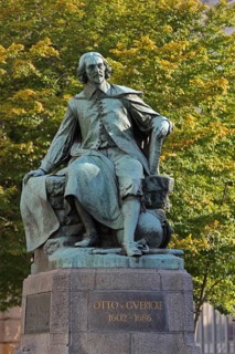 Otto von Guericke Fountain and monument to physicist Otto von Guericke, sculpture, inscription,
