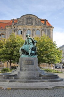 Otto von Guericke Fountain and monument to physicist Otto von Guericke, inscription, sculpture, New