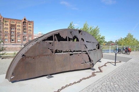 Wreck part of the historic chain tug Gustav Zeuner, rusty piece from the stern, shipwreck, open-air