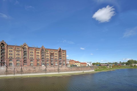 Old factory site, commercial harbour, Magdeburg, Saxony-Anhalt, Germany
