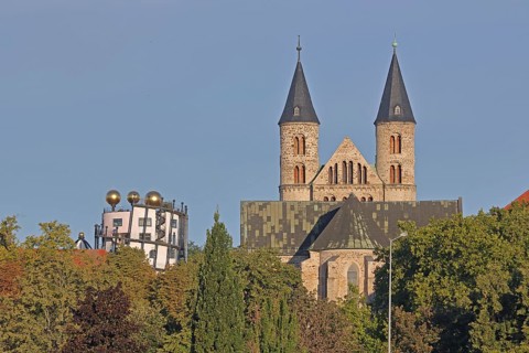 Green Citadel Hundertwasser House and Our Lady's Monastery, art museum, church, roof with golden