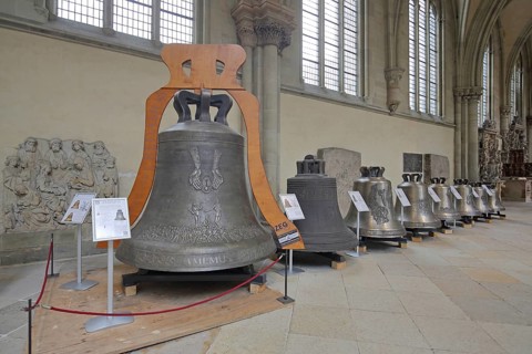 Series of bells exhibition, interior view, church bells, exhibits, St Mauritius and St Katharina,