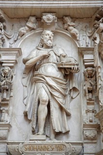 Decorations on the Renaissance pulpit by Christoph Kapup 1597 made of alabaster, St John the