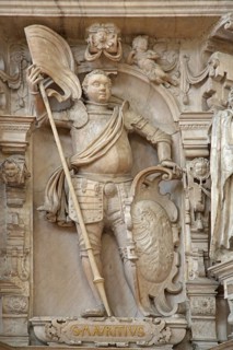 Decorations on the Renaissance pulpit by Christoph Kapup 1597 made of alabaster, Saint Mauritius,