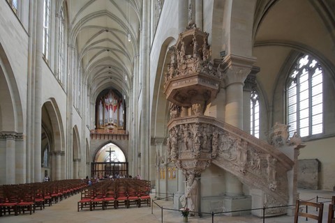 Gothic cathedral with Renaissance pulpit by Christoph Kapup 1597 made of alabaster, stonemasonry,