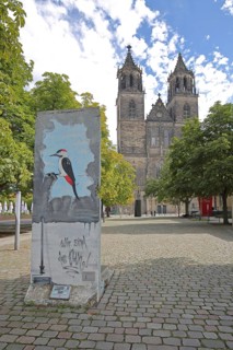 Gothic cathedral and part of the Berlin Wall, memorial, monument, We are the people, political