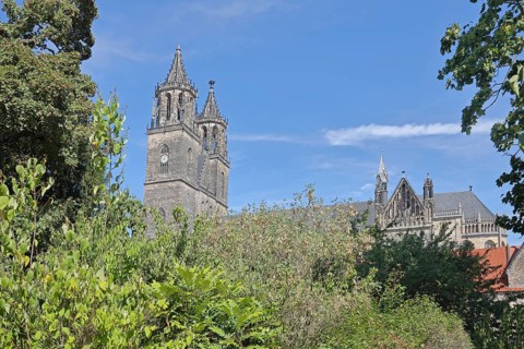 Gothic Cathedral of St Mauritius and St Katharina with twin towers, Magdeburg Cathedral, Magdeburg,