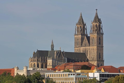 Gothic Cathedral of St Mauritius and St Katharina with twin towers, Magdeburg Cathedral, Magdeburg,