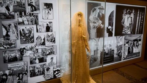 Exhibition with wedding dress and historical photos, Kahal Shalom Synagogue, Sephardic Synagogue,