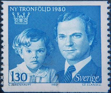 King Carl XVI Gustaf with Crown Princess Victoria three years old, Sweden, Scandinavia. Portrait on
