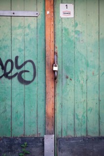 Photograph of a wooden locked garage door, Hanover, Lower Saxony, Germany