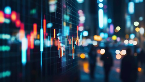 Candlestick Graph Depicting People, Stock Market Analysis, Forex Trading, Business Analytics, And