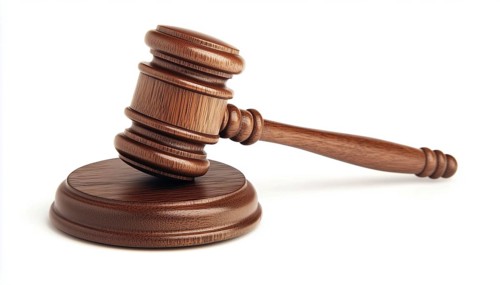 Wooden Auction Hammer With A Wooden Stand For Judicial Adjudication On A White Background.