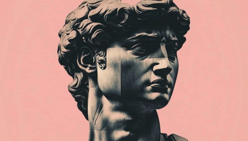 Michelangelo'S David Bust: A Contemporary Art Collage, Vaporwave Poster, And Duotone Full