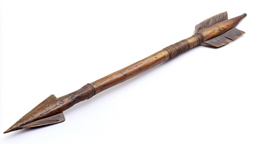 Ancient Vintage Wooden Arrow On A White Background: The Soldiers Of Genghis Khan, A Piece Of