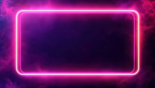 Shimmering Neon Double Rounded Rectangular Frame On Deep Purple Background. Radiant Techno Backdrop