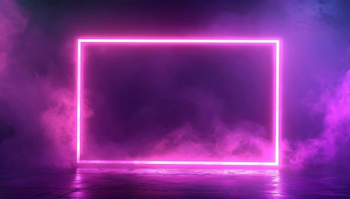 Vibrant Duo Rounded Rectangle Border With Luminescent Accents On Deep Purple Background. Blank Led