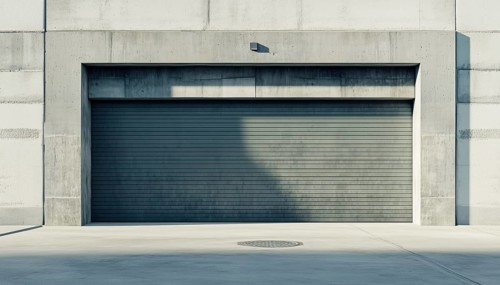 Concrete Building With Roller Shutter Door: A Structure Constructed With Concrete Material And