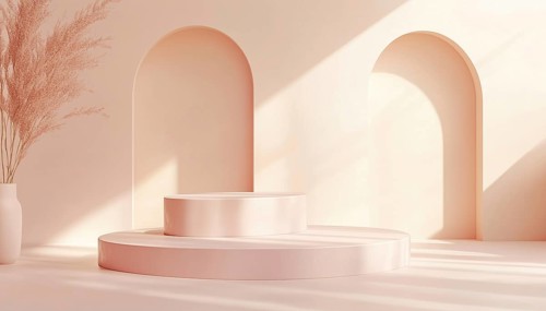 Chic Display Stand For Beauty Products Or Accessories In Soft Pink With Elegant Curved Structures