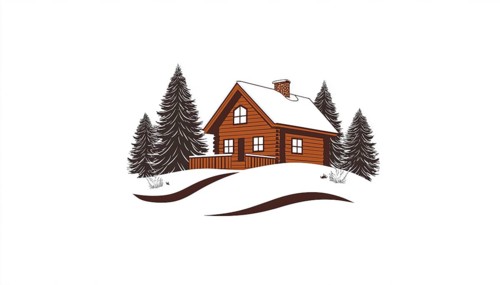Rustic Winter Cabin Logo Template: Minimalist Badge Design For Cottage, Lodge, And Housing Emblem,