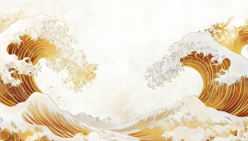 Modern Luxury Japanese Gold Wave Wallpaper With Gold And White Ocean Wave Pattern Backdrop For