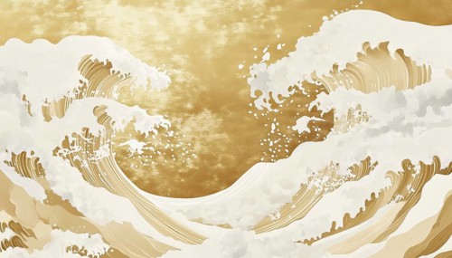 Modern Luxury Japanese Gold Wave Wallpaper: Featuring Gold And White Ocean Wave Pattern For Cover,