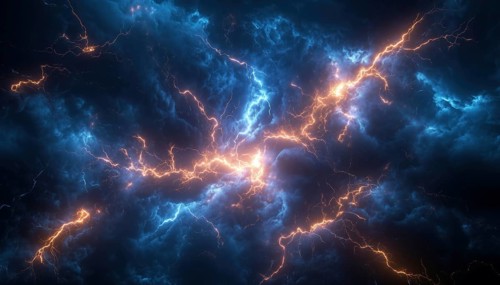 Abstract Fulmination: A Spectacle Of Lightning Discharge In The Dark. Blitz Thunderstorm Sparks And