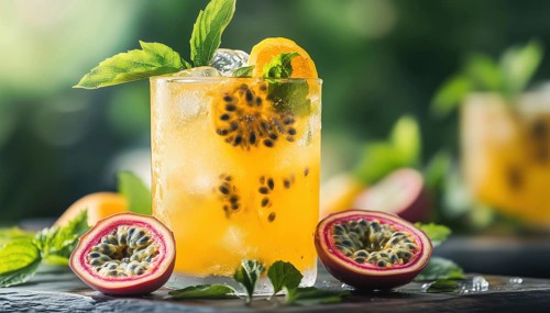 Sparkling Passion Fruit Lemonade: A Cool And Healthy Cocktail For Summertime, AI generated