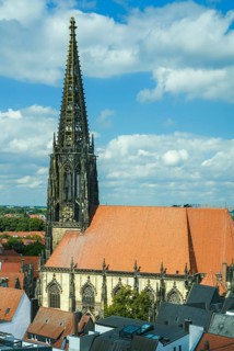 Aerial view, old town with Sankt Lamberti, St Lambert's Catholic Church, Münster, North