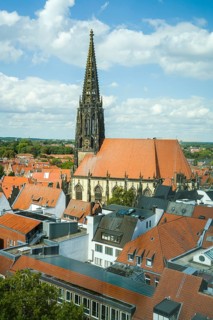 Aerial view, old town with Sankt Lamberti, St Lambert's Catholic Church, Münster, North