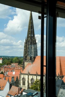 Aerial view, old town with Sankt Lamberti, St Lambert's Catholic Church, Münster, North