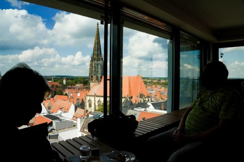 Aerial view, old town with Sankt Lamberti, St Lambert's Catholic Church, Münster, North
