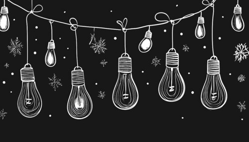Black And White Christmas Lights String Art: Winter Holiday Garland Decoration With Light Bulb