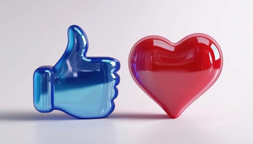 Interact With Live Stream Video And Chat With Blue Thumb Up And Red Heart Web Buttons On White