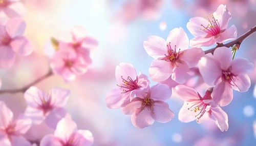 Realistic Cherry Blossom Flowers In Spring Horizontal Layout For Various Design Projects Such As